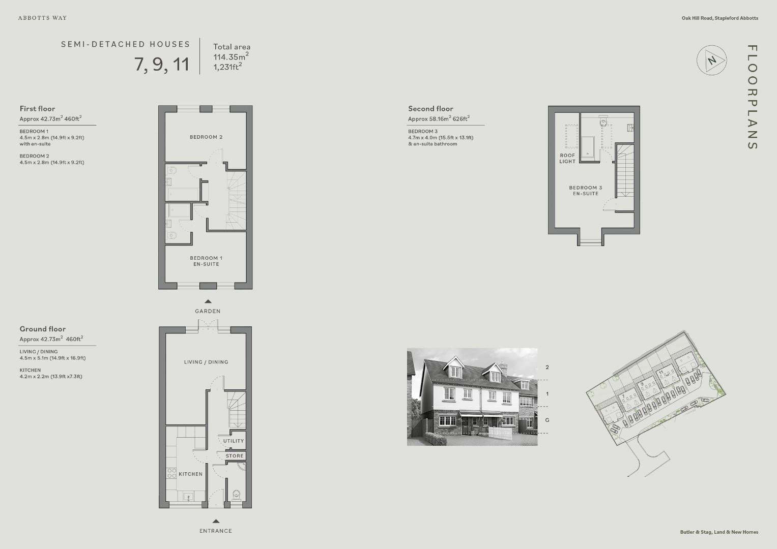 Abbots Way, Semi detached houses 7, 9, 11 floorpla