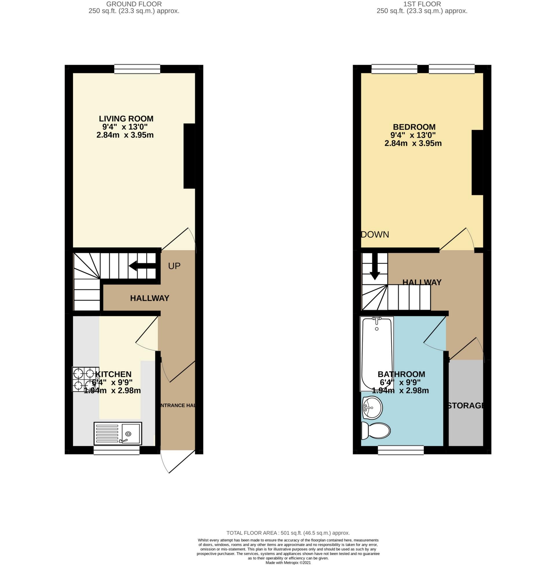 Floor Plan - 1 Bed Duplex Apartment above.