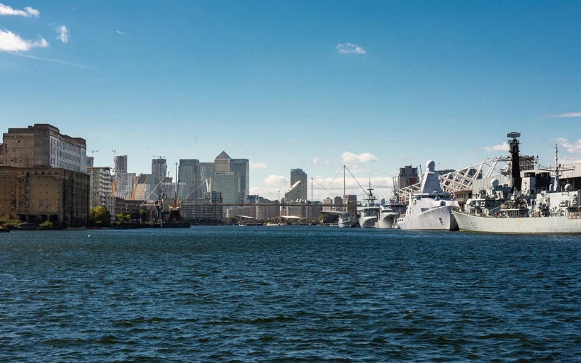 Royal Docks E16 view toward Canary Wharf E14